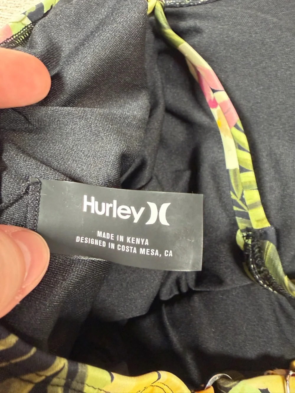 Hurley Black Floral One-Piece Swimsuit with Yellow,‎ Green & Pink